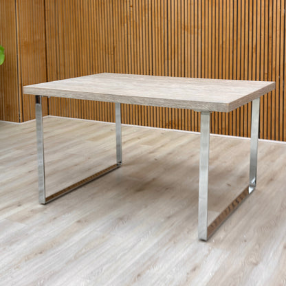 ‘Hollywood’ Marble Effect Solid Oak 140cm Fixed Dining Table with Metal U-Shaped Legs