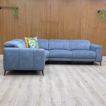 ‘Ezra’ Dexter 43525 Wave Blue Velvet Left Hand Facing Power Recliner Corner Sofa with Power Headrest